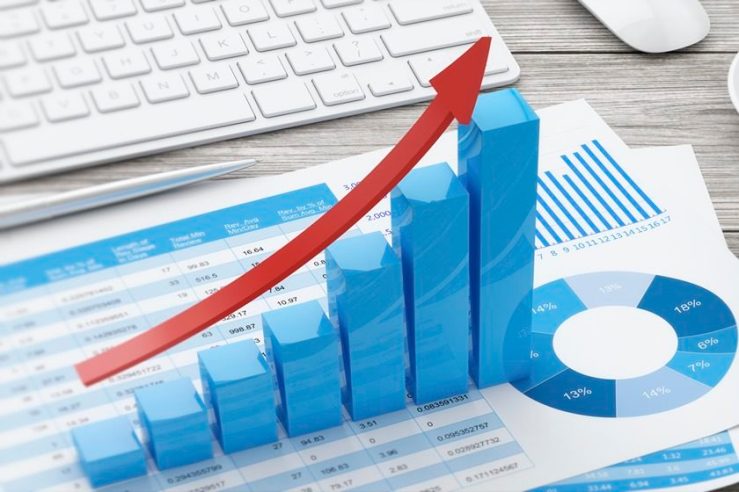 keyboard and 3d chart on finance report