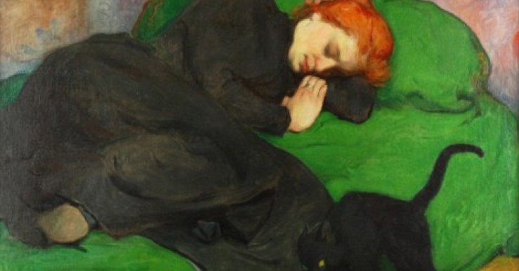 Sleeping Woman With a Cat by Władysław Ślewiński